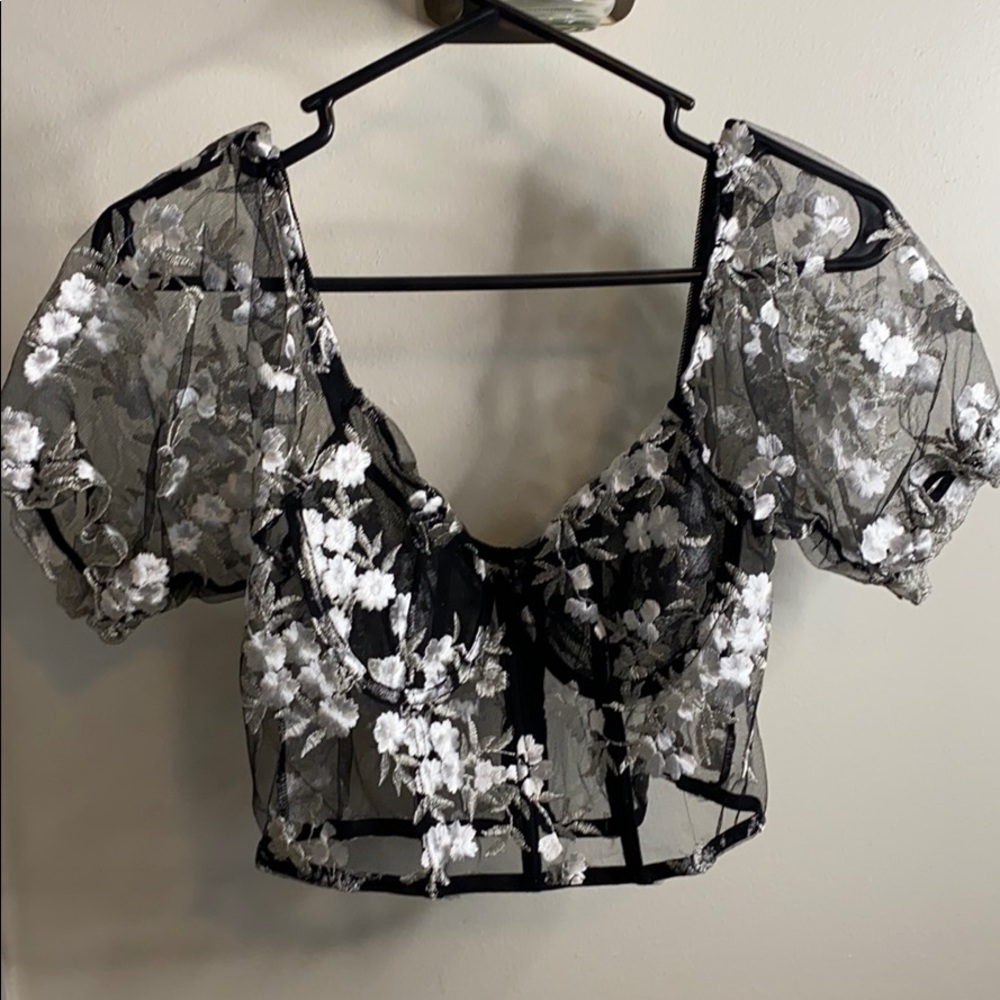Sheer black flower crop top